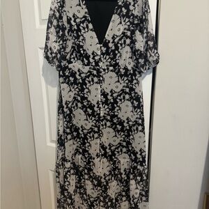 Floral Black and White Maxi Dress